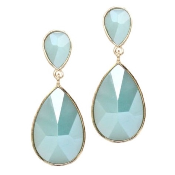 Blue & Gold Teardrop Earrings 2" Wedding Party - Picture 3 of 3